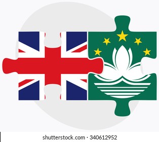 United Kingdom and Macau Flags in puzzle isolated on white background