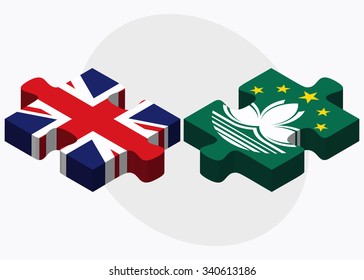 United Kingdom and Macau Flags in puzzle isolated on white background