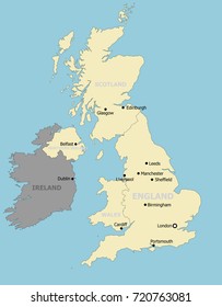 The United Kingdom main cities, distribution and position