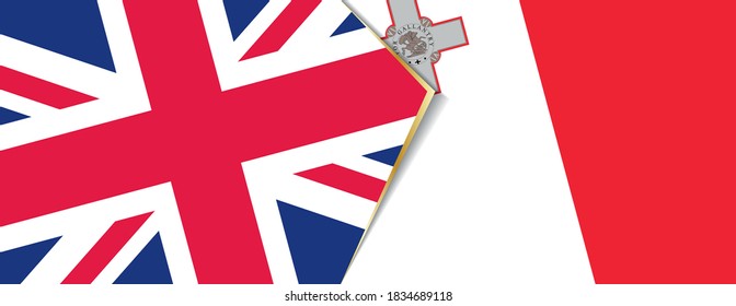 United Kingdom and Malta flags, two vector flags symbol of relationship or confrontation.