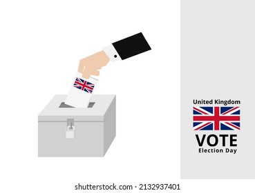 United Kingdom man voter dropping ballots in the election box with national flag vector