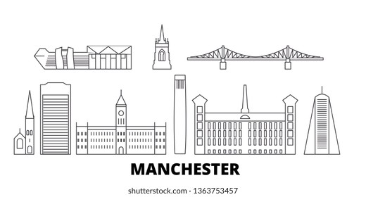 United Kingdom, Manchester line travel skyline set. United Kingdom, Manchester outline city vector illustration, symbol, travel sights, landmarks.