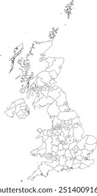 UNITED KINGDOM MAP with its administrative divisions and regions