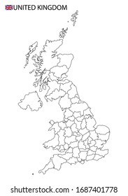 United Kingdom Map, Black And White Detailed Outline Regions Of The Country. Vector Illustration