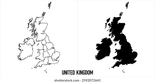 United Kingdom Map - black World Map International vector template with High detailed isolated on white background - Vector