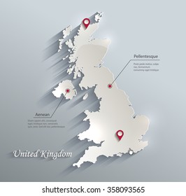 United Kingdom map blue white card paper 3D vector