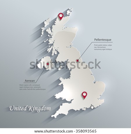 United Kingdom map blue white card paper 3D vector