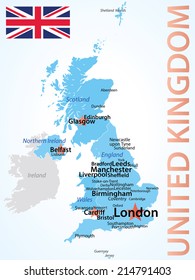 United Kingdom map - carefully scaled text by city population, geographically correct.