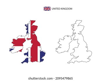 United Kingdom map city vector divided by outline simplicity style. Have 2 versions, black thin line version and color of country flag version. Both map were on the white background.