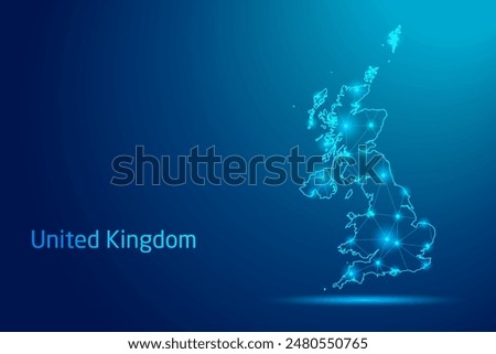 United Kingdom map - concept of communication technology, graphic of low poly.