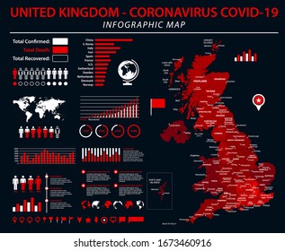 United Kingdom Map - Coronavirus COVID-19 Infographic Vector