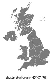 United Kingdom Map with countries grey