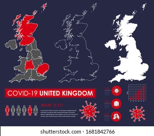 United Kingdom map covid-19 coronavirus infographic design template