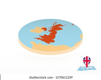 United Kingdom Map Designed In Isometric Style, Orange Circle Map Of UK For Web, Infographic And More.