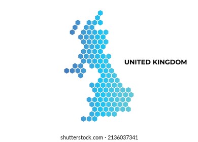 United Kingdom map digital hexagon shape on white background vector illustration