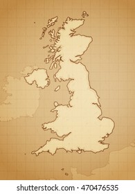 United Kingdom map drawn on aged paper vector illustration.