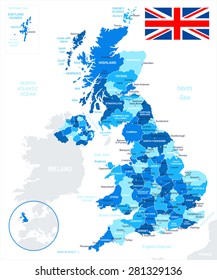 United Kingdom - map and flag - illustration