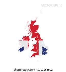 United Kingdom map with flag and shadow isolated on white background. Vector illustration EPS10.