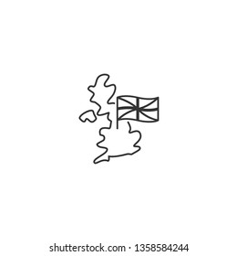 United Kingdom map with flag - vector thin line icon

