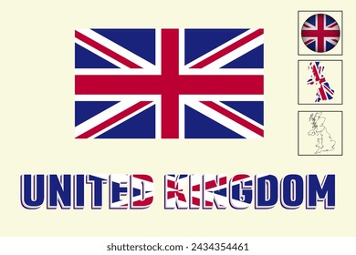 United Kingdom map and United Kingdom flag vector drawing