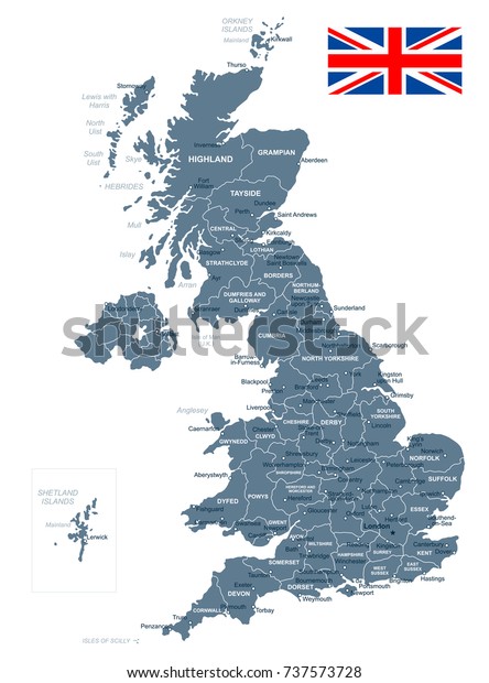 United Kingdom\
map and flag - vector\
illustration