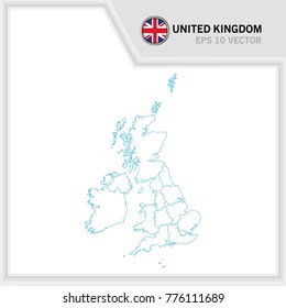 United Kingdom map and flag in white background