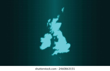 United Kingdom Map with Green Circuit Technology Style.