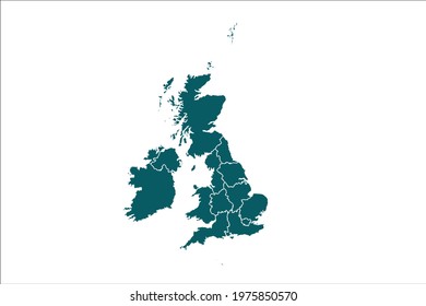United Kingdom Map Green Color on White Backgound