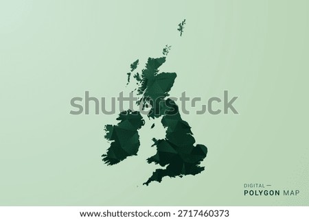 United Kingdom Map - Green Polygon Style Vector Illustration, Low Poly Geometric Design with Clean Silhouette on soft green Background.