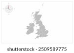 United kingdom map with grey style and compas element.