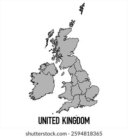 United Kingdom map in grey style isolated on white background. Vector illustration