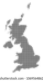 United Kingdom Map halftone vector icon. Illustration style is dotted iconic United Kingdom Map icon symbol on a white background. Halftone matrix is circle elements.