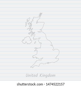 United Kingdom map hand drawn gray outline on notebook background. Vector Illustration EPS10.
