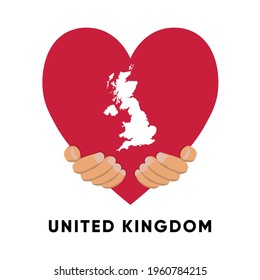 united kingdom Map in heart shape hold by hands vector illustration design