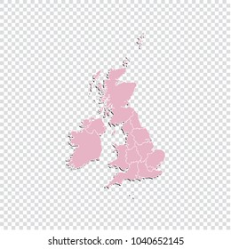 United Kingdom map - High detailed pastel color map of United Kingdom. United Kingdom map isolated on transparent background. Vector illustration eps 10.