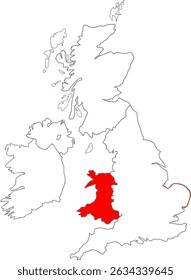 United kingdom map Highlighting Wales Country, Wales Map