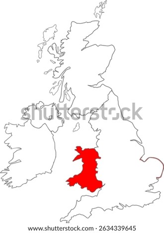 United kingdom map Highlighting Wales Country, Wales Map