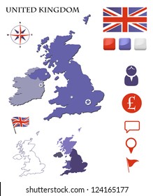 United Kingdom map and icons set