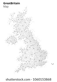 United kingdom map illustration in blockchain technology network style on white background. Block chain polygon peer to peer network connected lines technique. Cryptocurrency fintech business concept