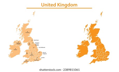 United Kingdom map illustration vector detailed United Kingdom map with all state names