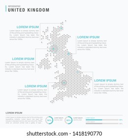 United Kingdom map infographics with abstract pixelated dot pattern on white background. Stylized map concept with elementsl. - Vector illustration