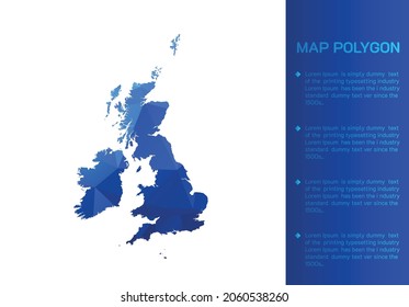 United Kingdom map ingeometric blue polygonal style modern design on white background. Vector illustration map in geometric blue polygonal style modern design on white background. Vector illustration.