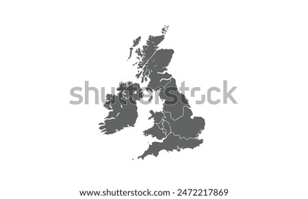 united kingdom map isolated on white background. for website layouts, reports, annual infographics, world,travel around the world, map silhouette backdrop.