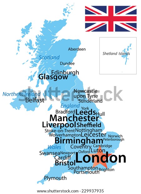 United Kingdom Map Largest Cities Carefully Stock Vector Royalty