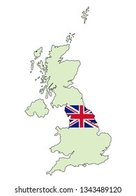 United Kingdom map with national flag 
