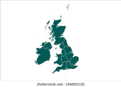 United Kingdom map Olive green Color on White Backgound