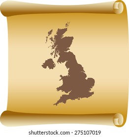 united kingdom map on old scroll paper
