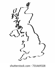 United Kingdom Map Outline Graphic Freehand Drawing On White Background. Vector Illustration.