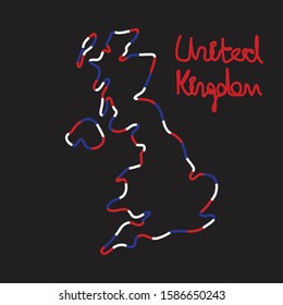 United Kingdom map outline with lines in the national colors/ Poster map of United Kingdom