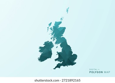 Mapa del Reino Unido - Ilustración vectorial de estilo polígono en diseño geométrico azul-verde verde azulado bajo poli, silueta minimalista moderna.